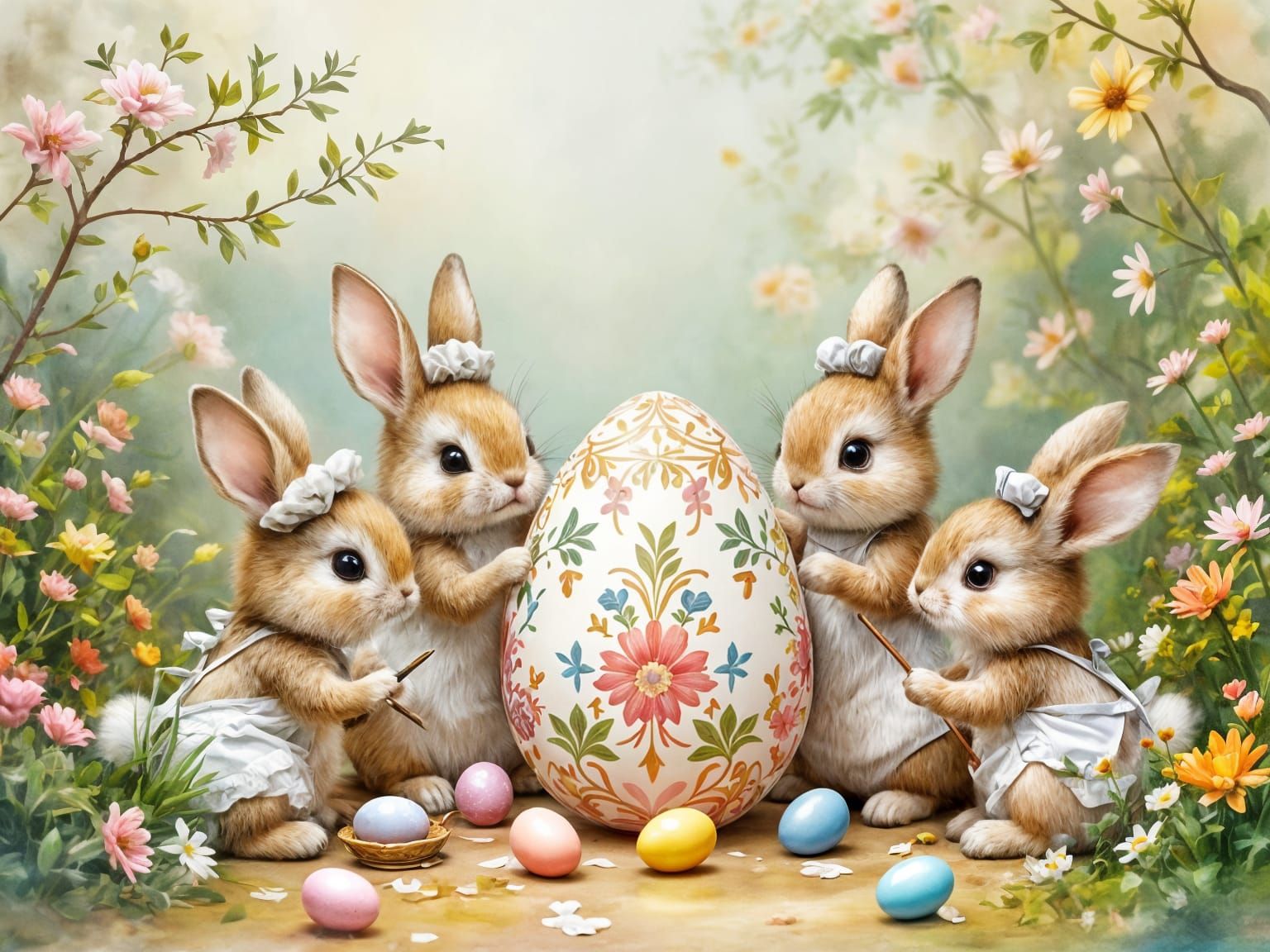 Easter Egg Art in Whimsical Rabbit Style