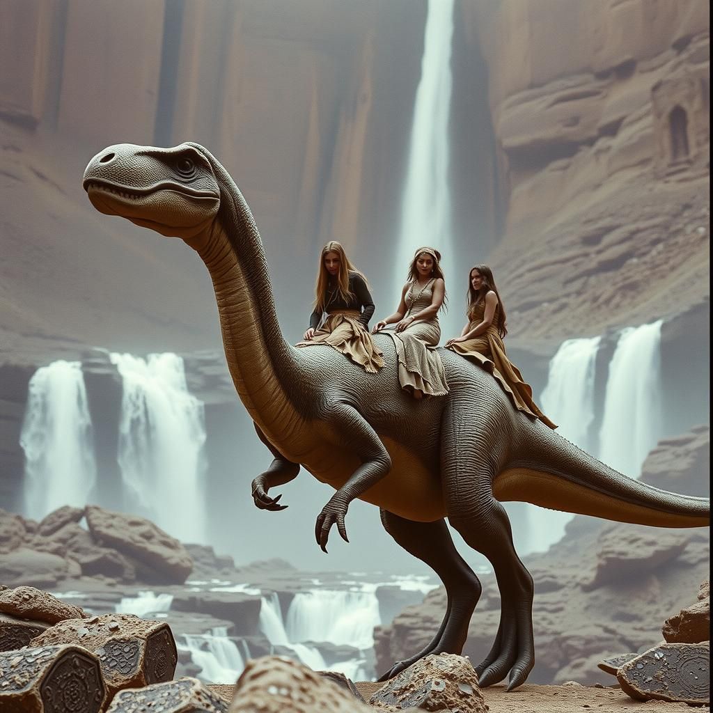 Native Riders on Diplodocus in Ancient City
