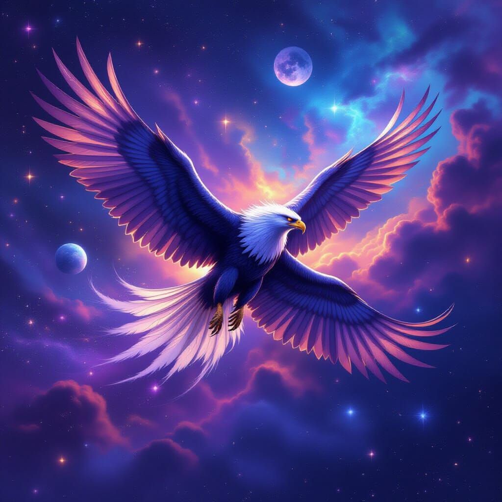 Majestic Griffin Soars Through Cosmic Nebula Sky