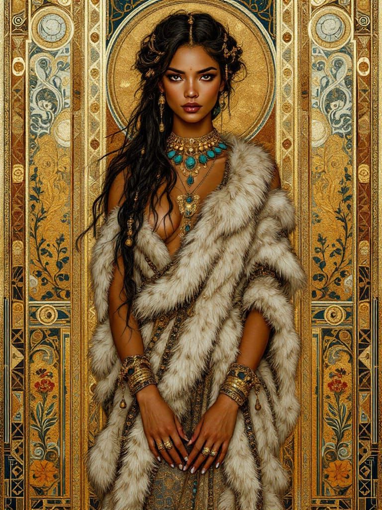 Prehistoric Princess Portrait in Klimt and Sargent Style