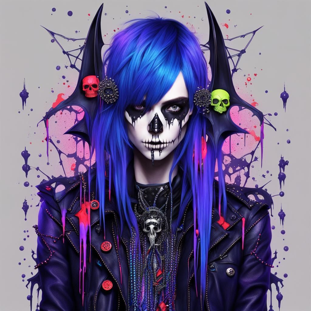 Cyberpunk Android with Indigo Hair and Bats