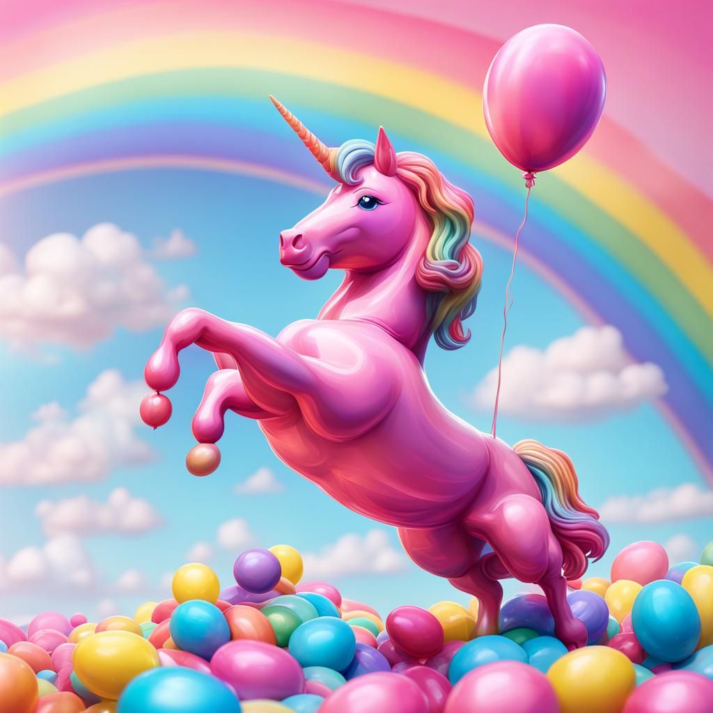 Pink and Blue Balloon Unicorn Over Rainbow