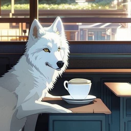 Wolf Sipping Coffee: Anime Key Visual