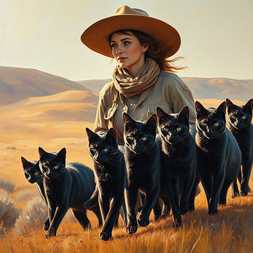 Romantic Cat Herder in a Wyoming Landscape