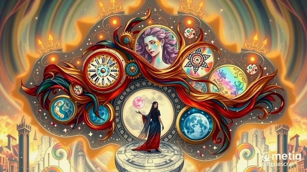 Sun Goddess in a Dreamlike Celestial Landscape