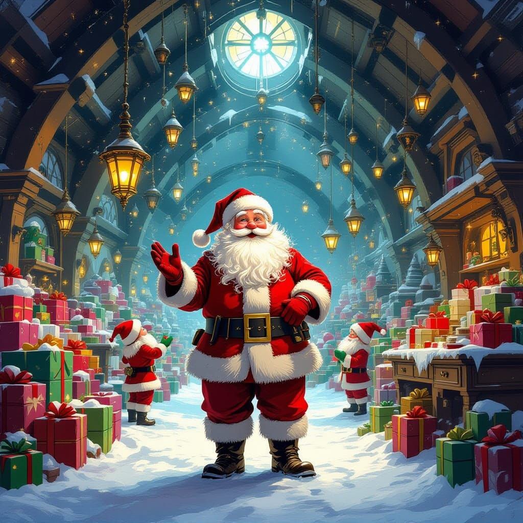 Santa's Magical Workshop in Dark Fantasy Style