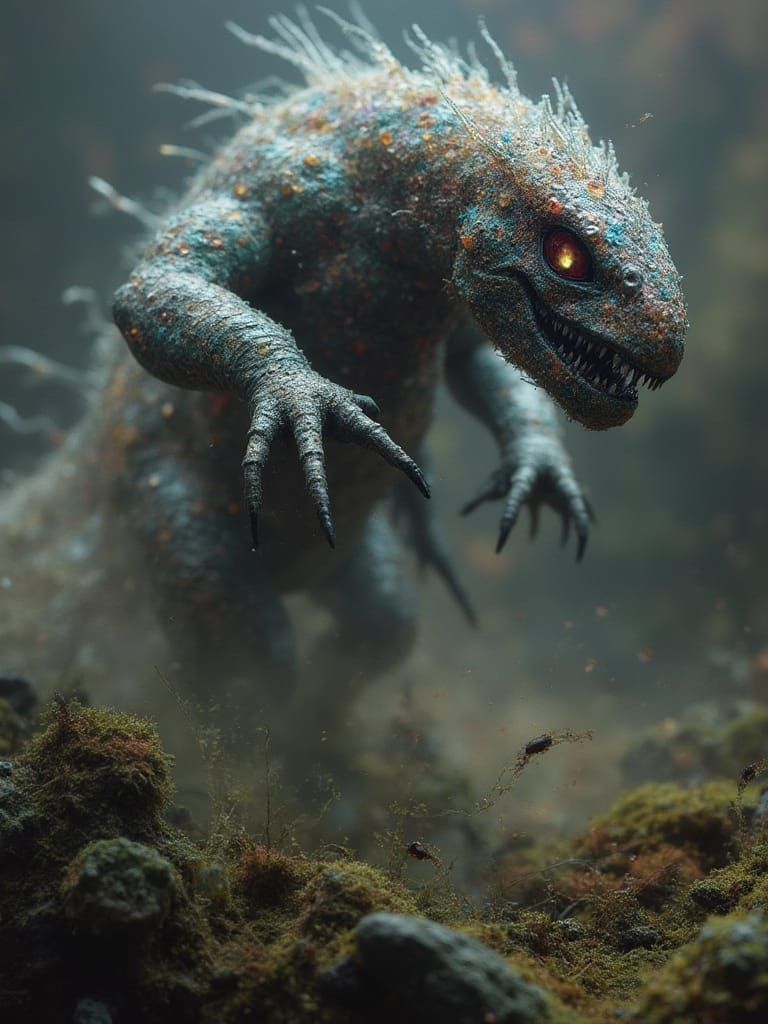 Iridescent Feathered Monster Hybrid by Shintaro Kago