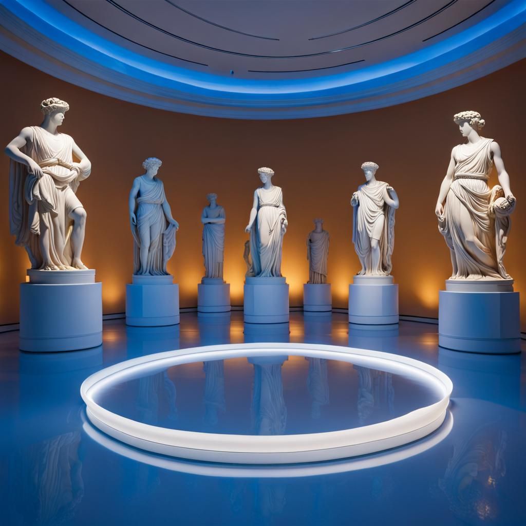 Circular Room with Backlit Greek Statues