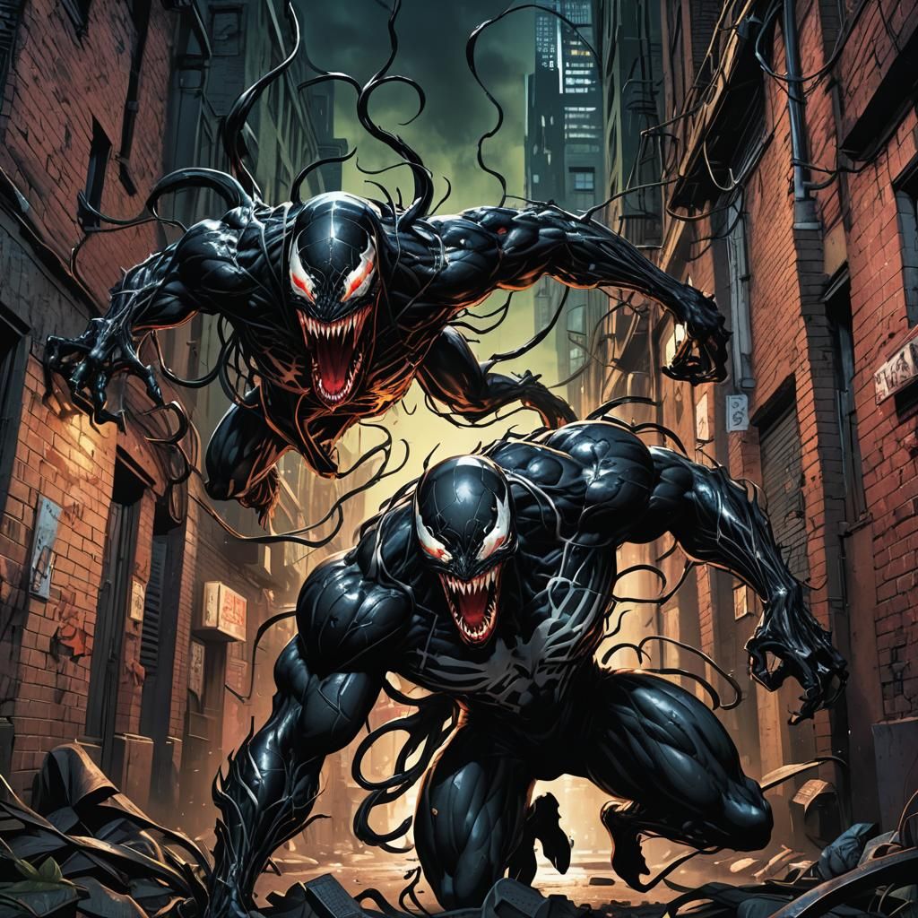 Menacing Venom Poses in Gritty Comic Book Art
