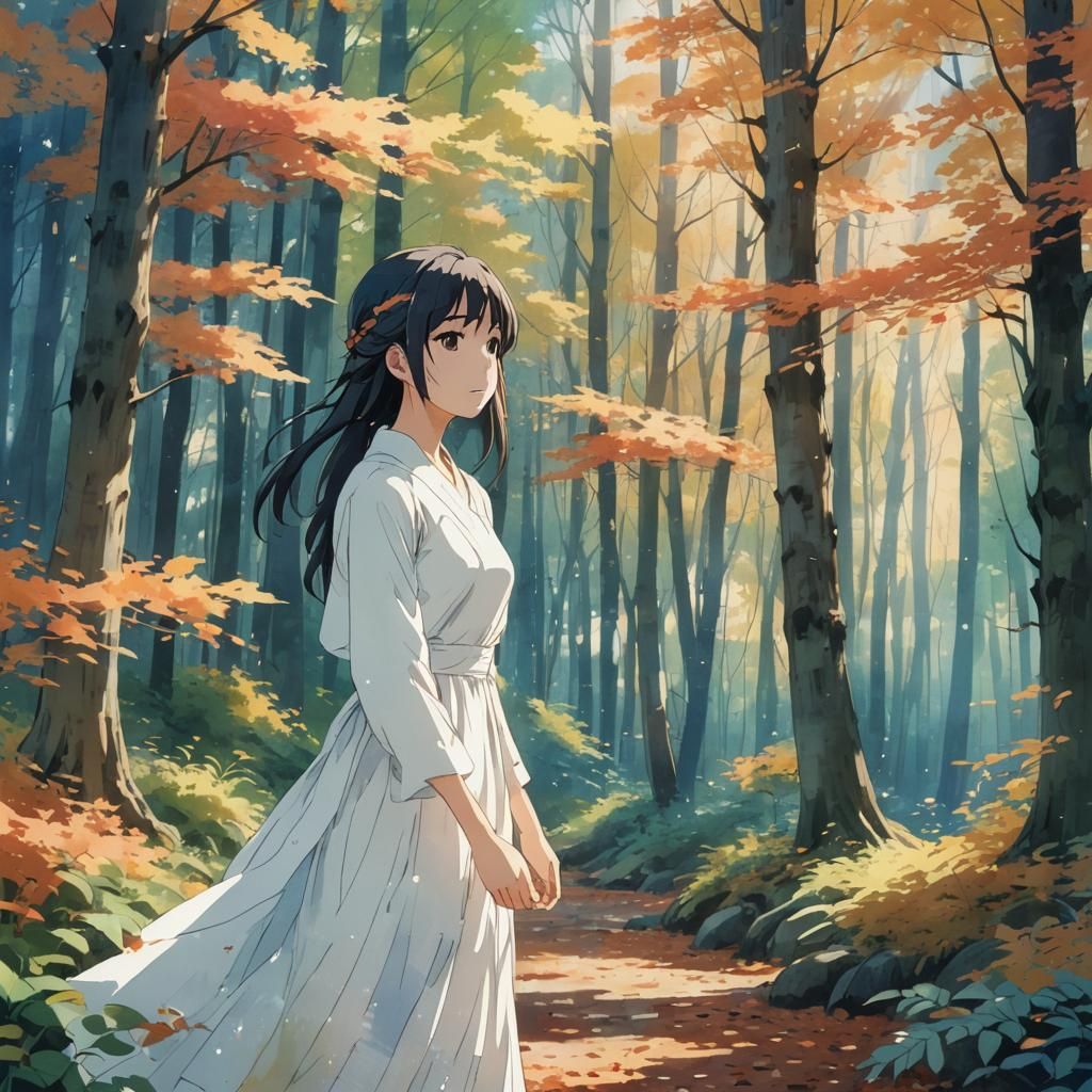 Anime Girl in Forest, Makoto Shinkai Style