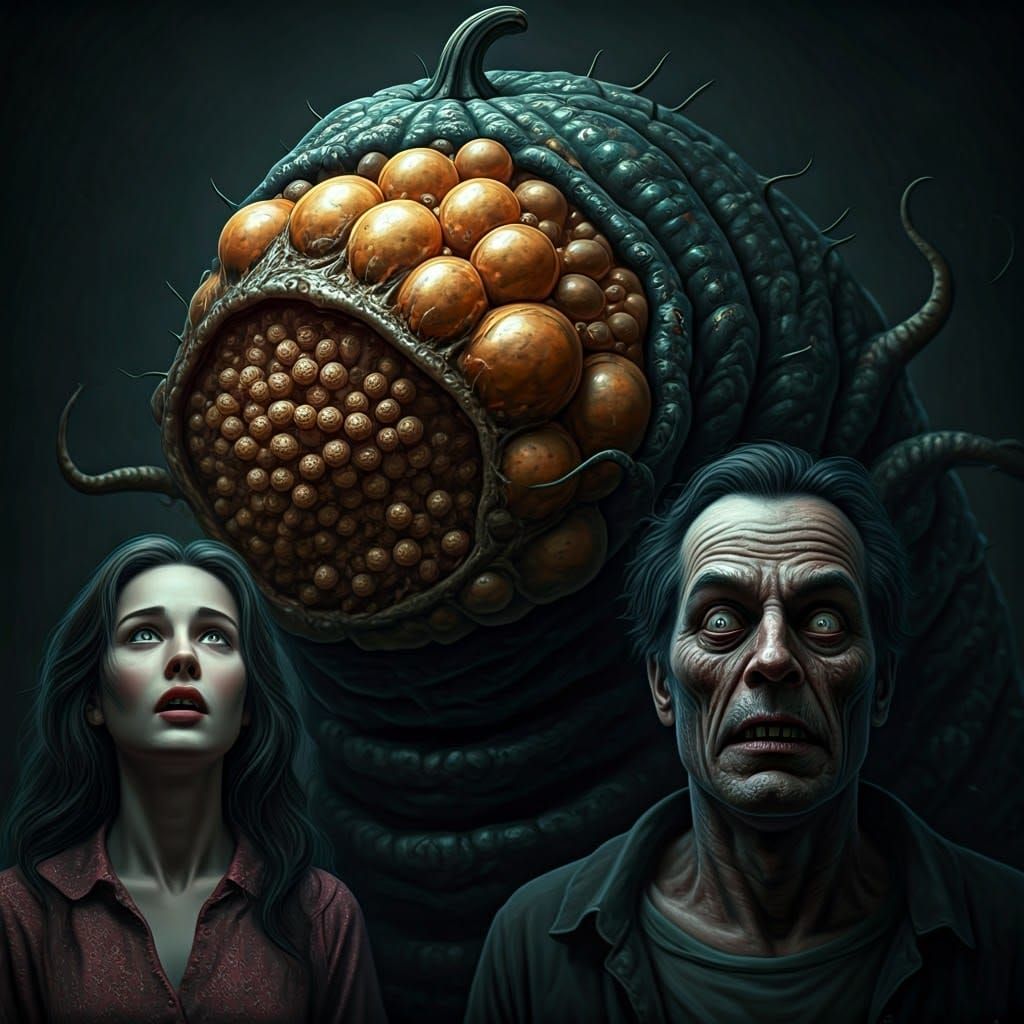 Eldritch Horror Pumpkin Abomination Looms Over Terrified Wom...