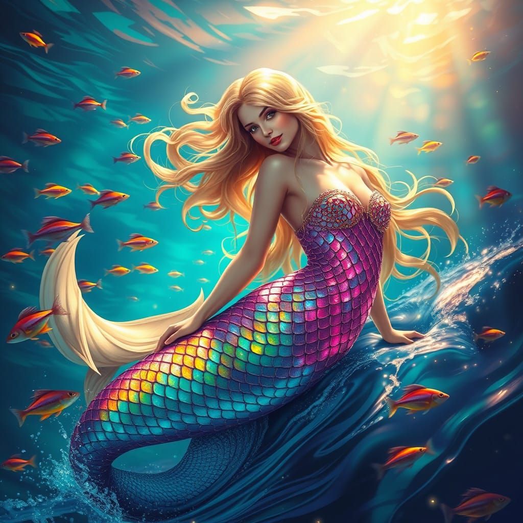 Majestic Mermaid in Vibrant Oceanic Landscape
