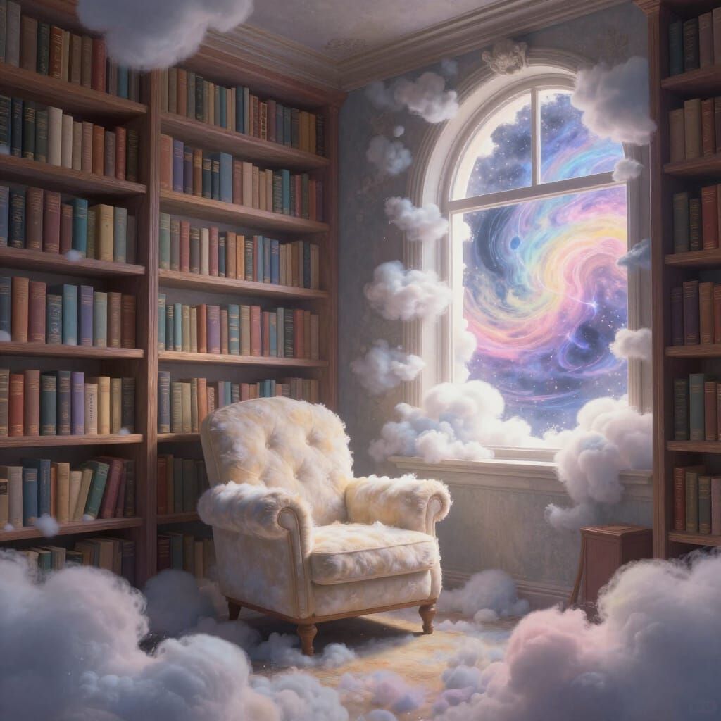 Enchanted Cloud Library in Cosmic Storm Digital Painting