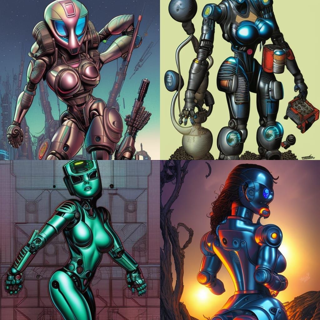 Stylized Robot with Exaggerated Form, Comic Book Art