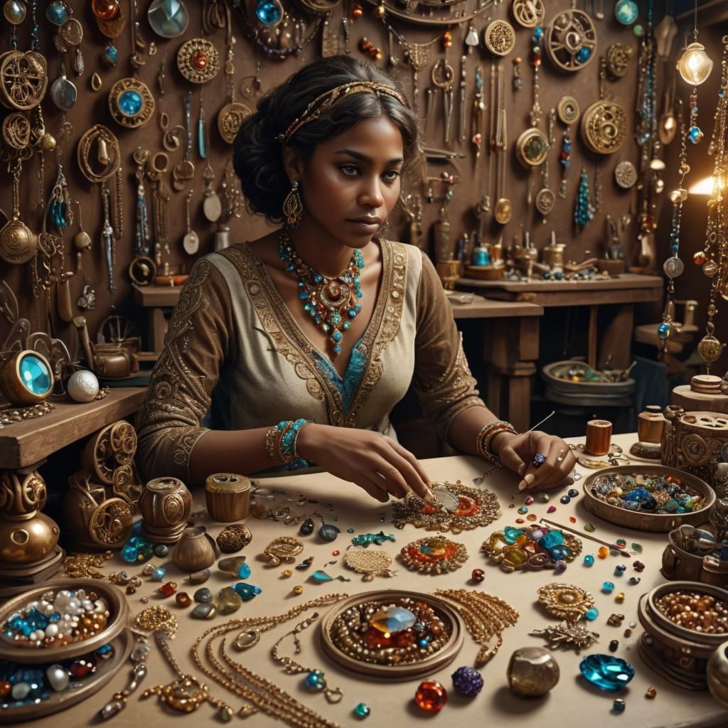 Jewelry Designer at Craft Table in 3D Rendering