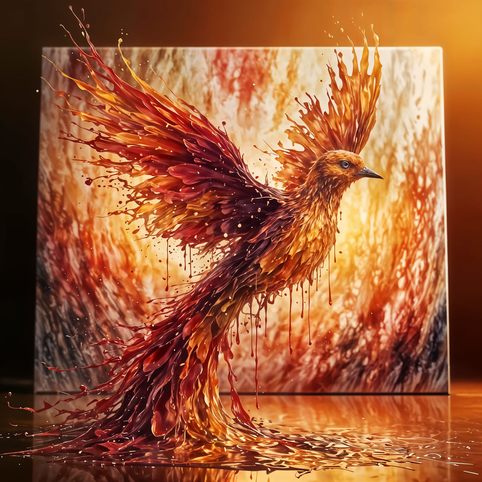 Vibrant Bird Emerges from Dripping Colors in Abstract Studio...