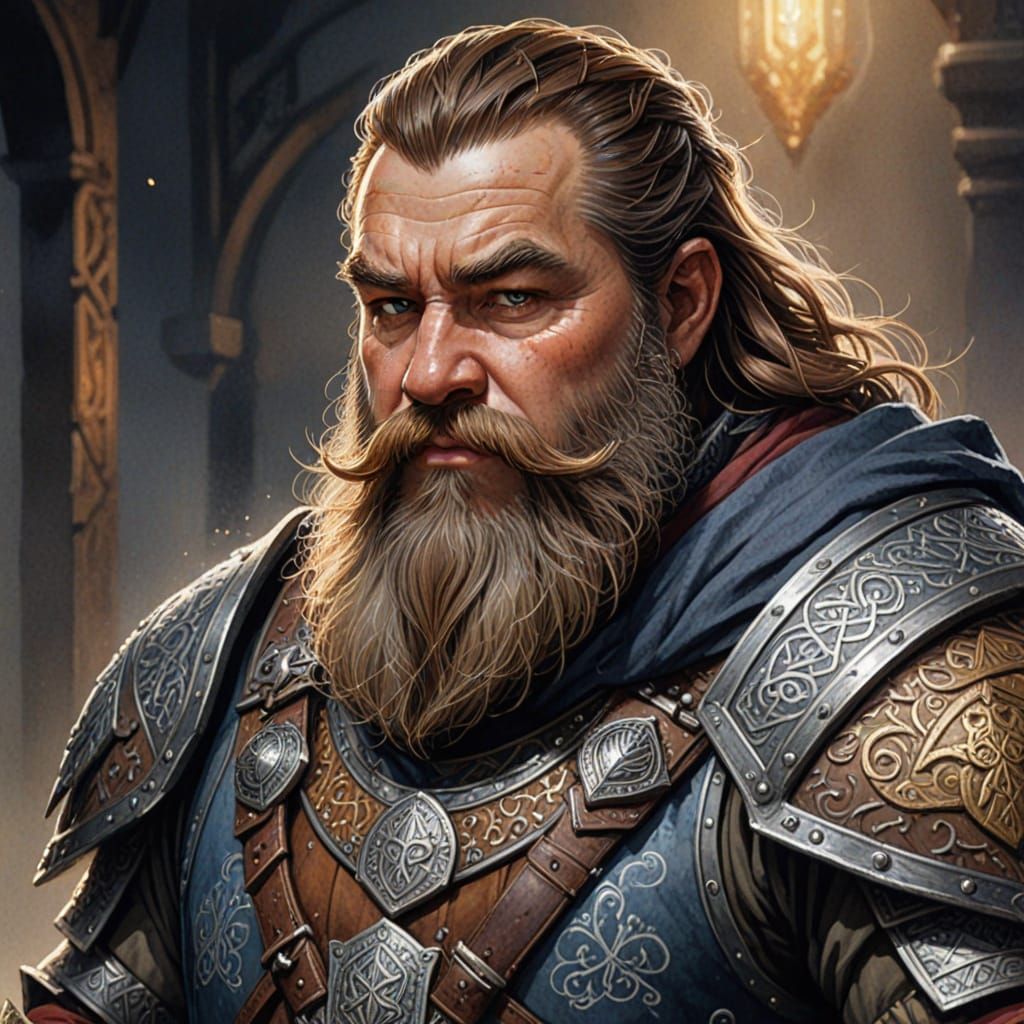 Dwarven Noble in Watercolour with Glowing Rune