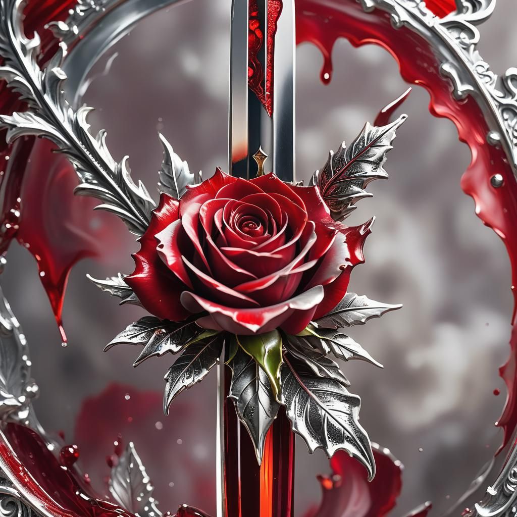 Dagger Piercing Rose: Hyperdetailed Photorealistic Art
