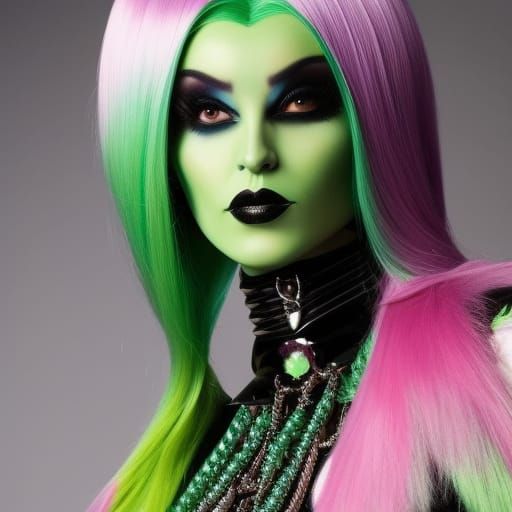 Green Emo Alien in Haute Couture Style Portrait