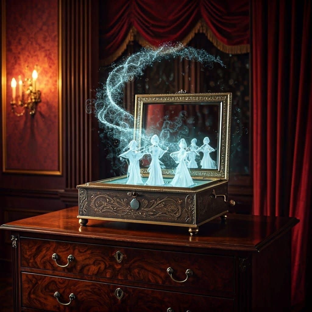 Whimsical Victorian-Era Music Box with Miniature Orchestra i...