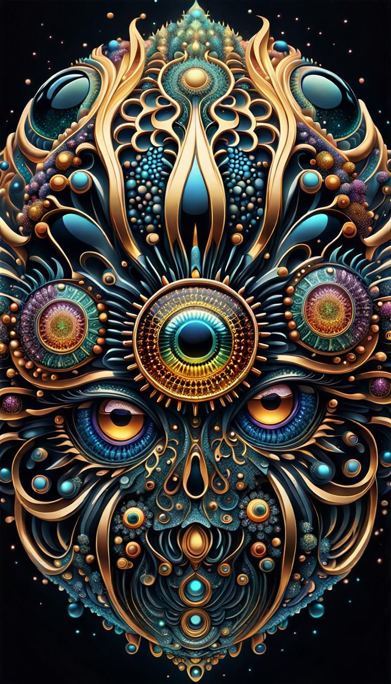 Mystical Cyborg Rising in Maximalist Flat Vector Art