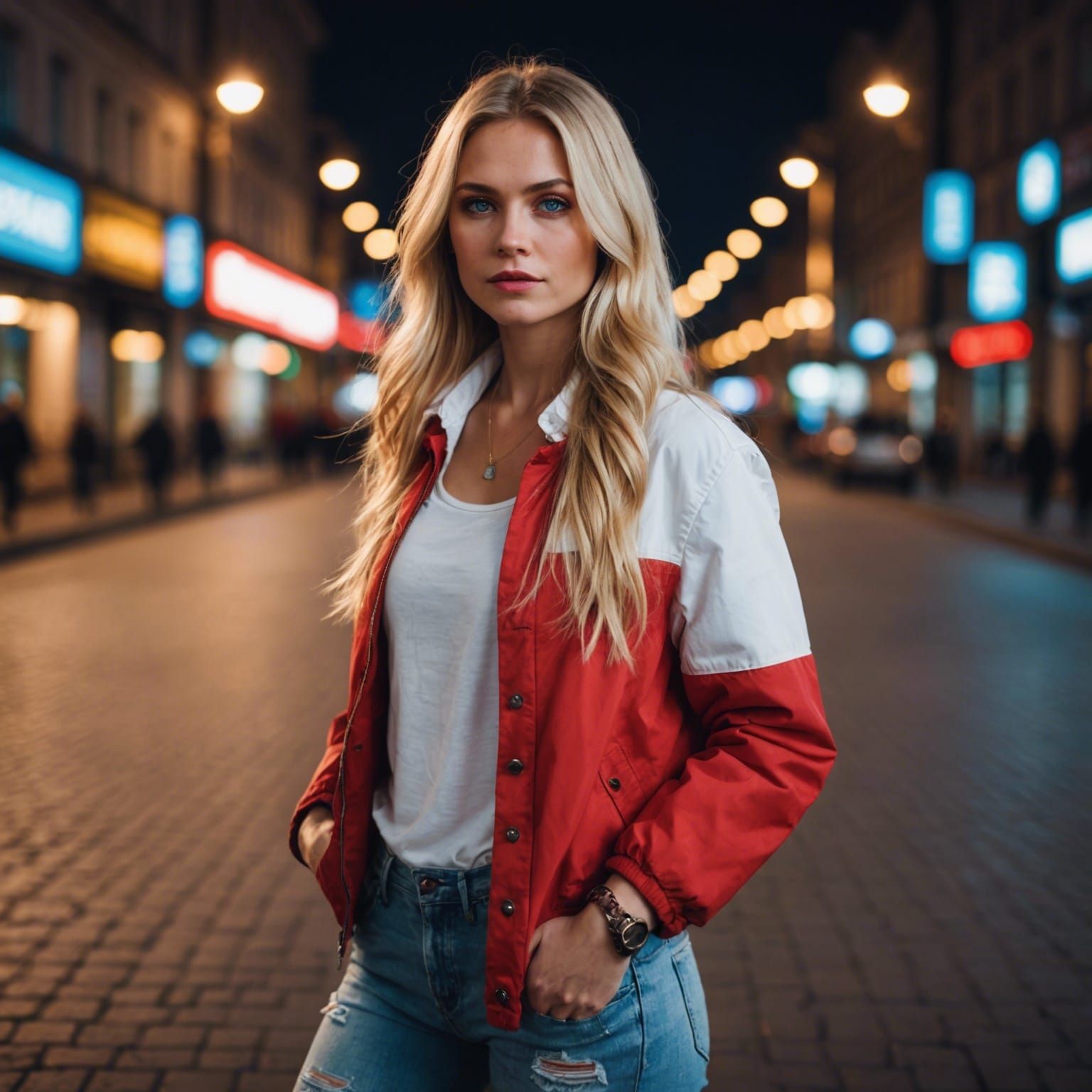 Blonde Woman in Ripped Jeans: Professional Photo
