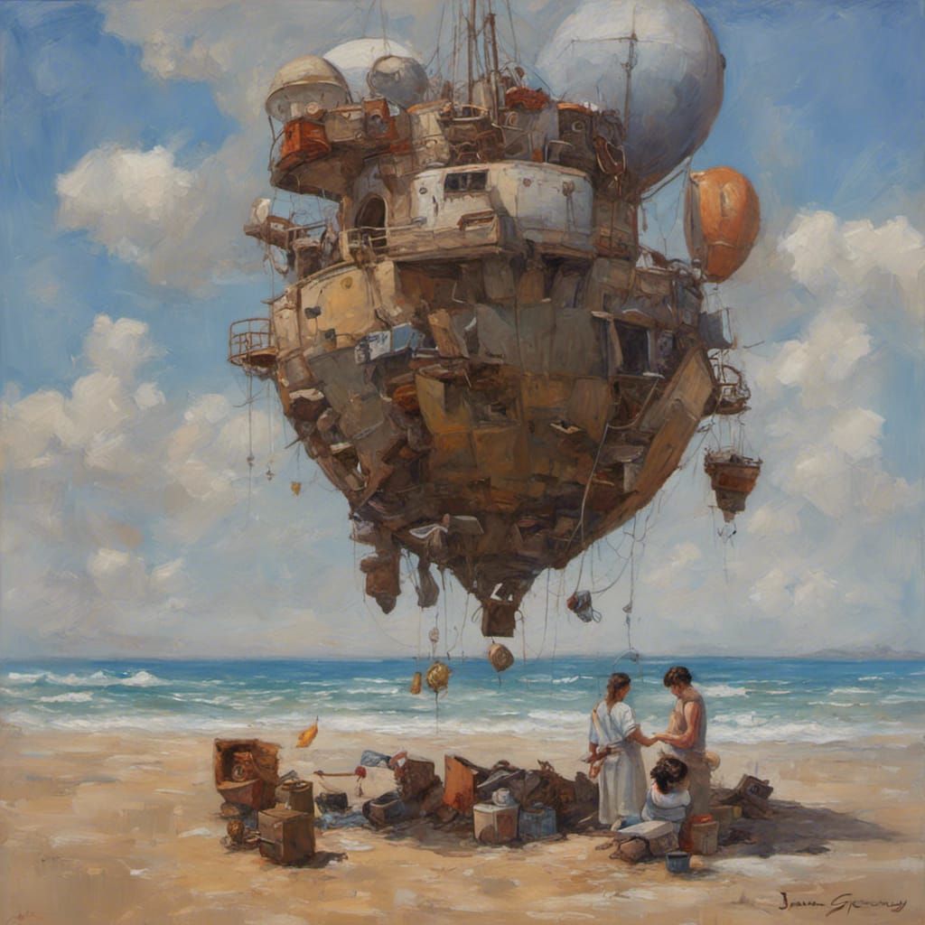 Dreamlike Beach Scene in Oil Painting Style