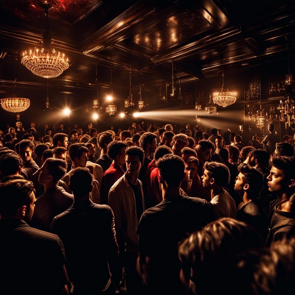 Crowded Nightclub Scene with Hyperrealistic Details
