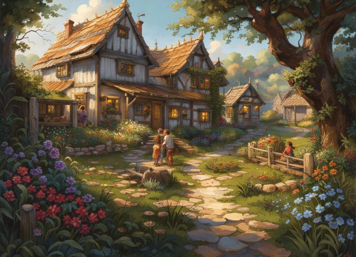 Picturesque Countryside Village Cottage Garden in Digital Ar...