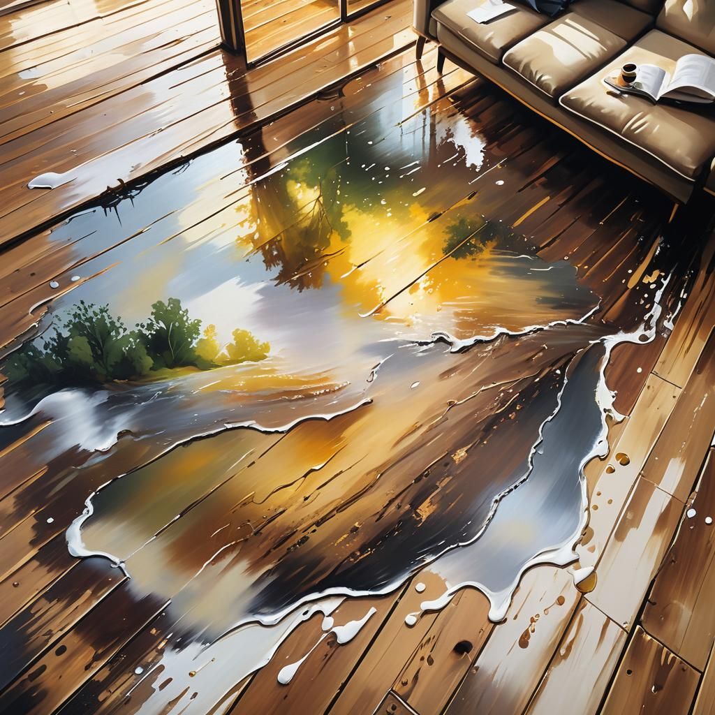 River Flows From Painting in Photorealistic Style