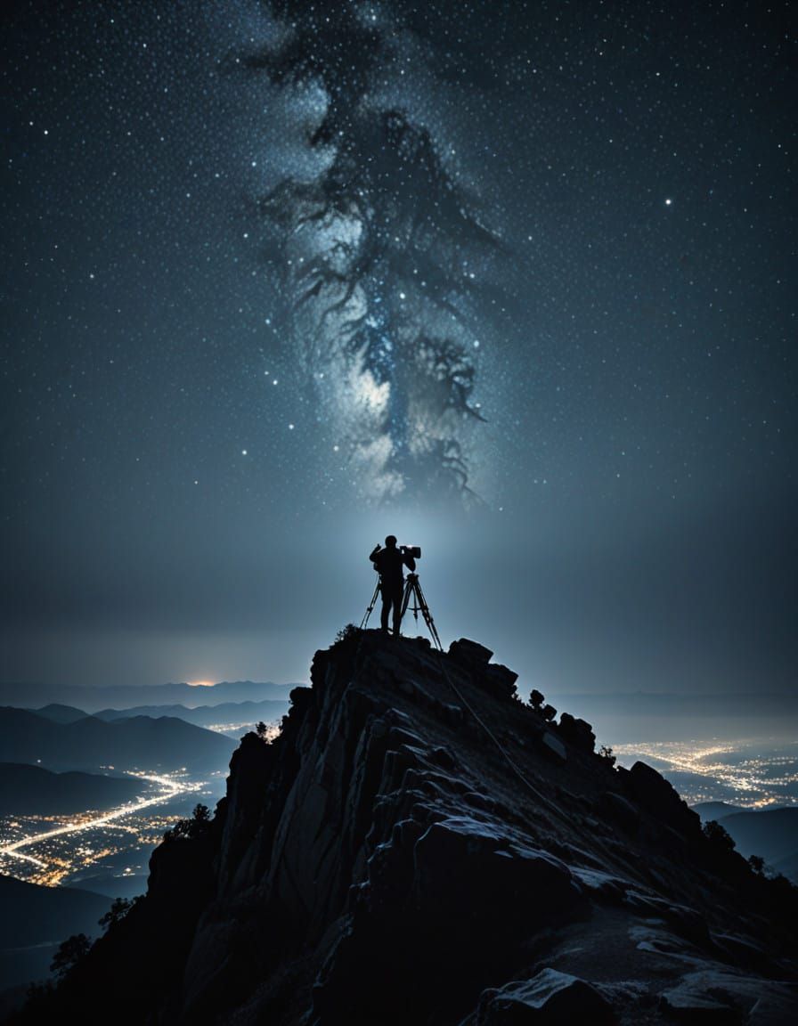 Photographer Captured Under Starry Night Sky in Double Expos...