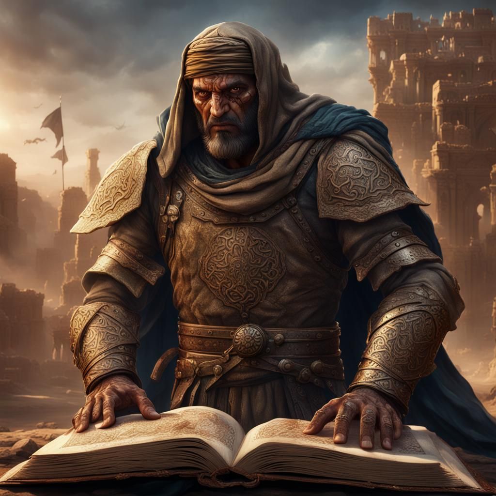 Arab Warrior with Book: Detailed Matte Painting