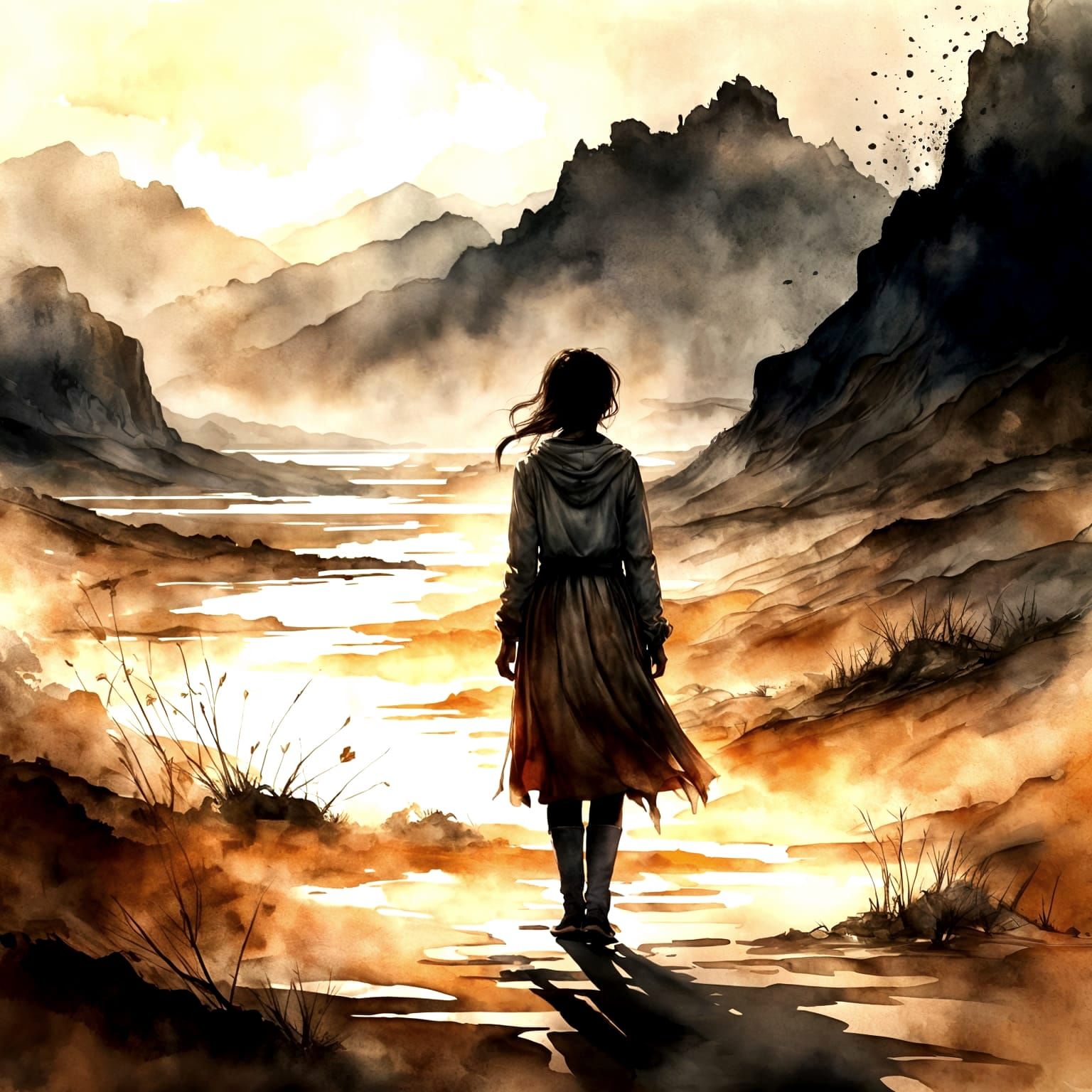 Detailed Watercolor Portrait of a Freckled Woman