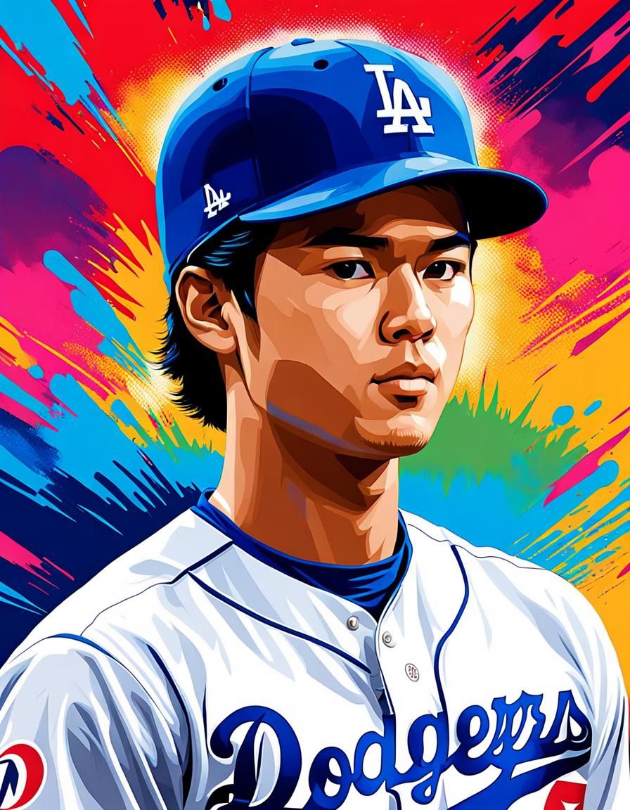 Shohei Ohtani Portrait in Dynamic Funk Art Style