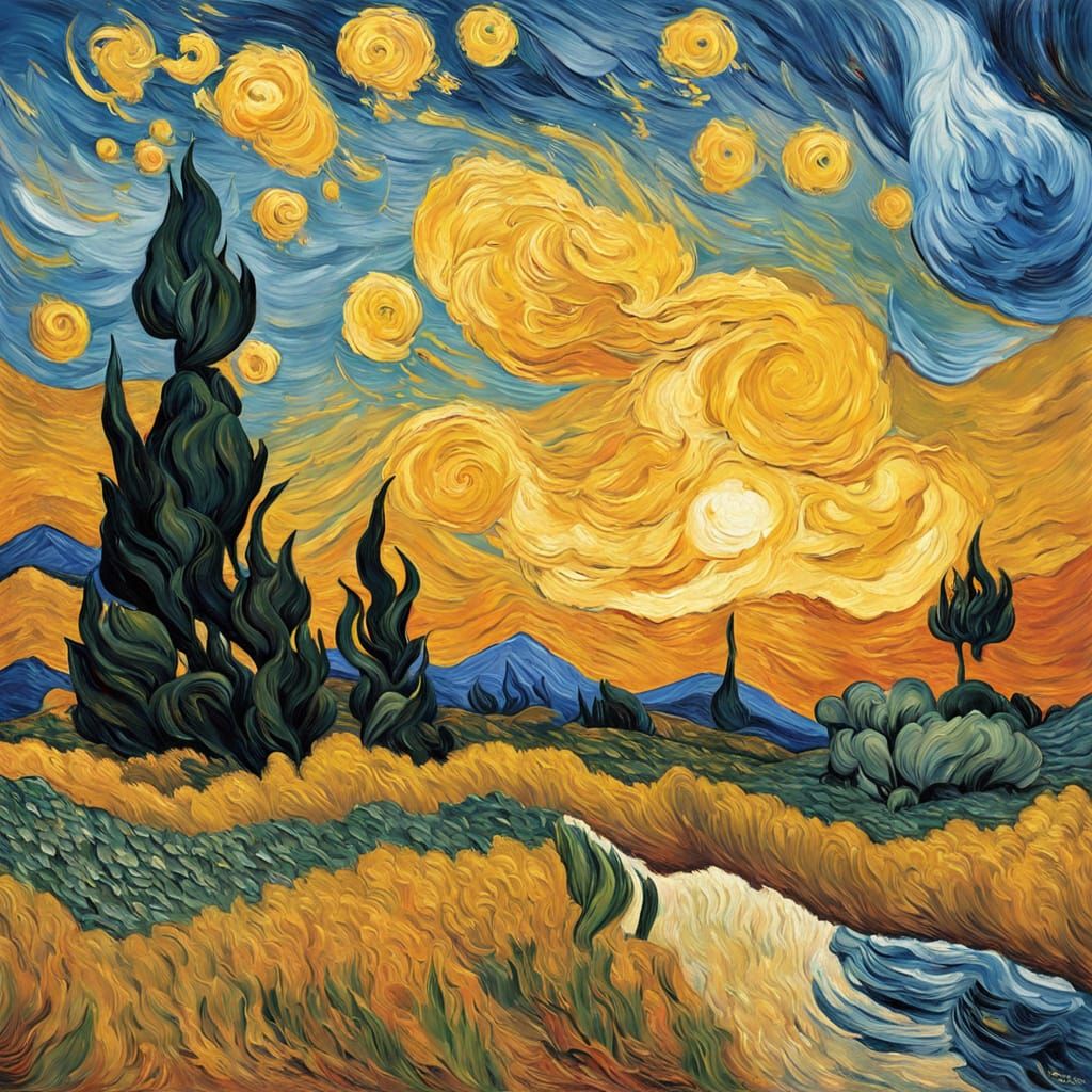 Surreal Landscape in Vibrant Neo-Impressionist Style