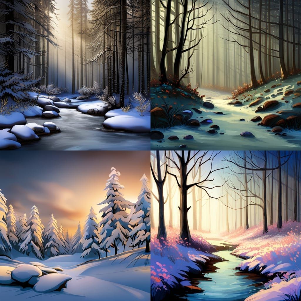 Winter Forest Scene in Snow