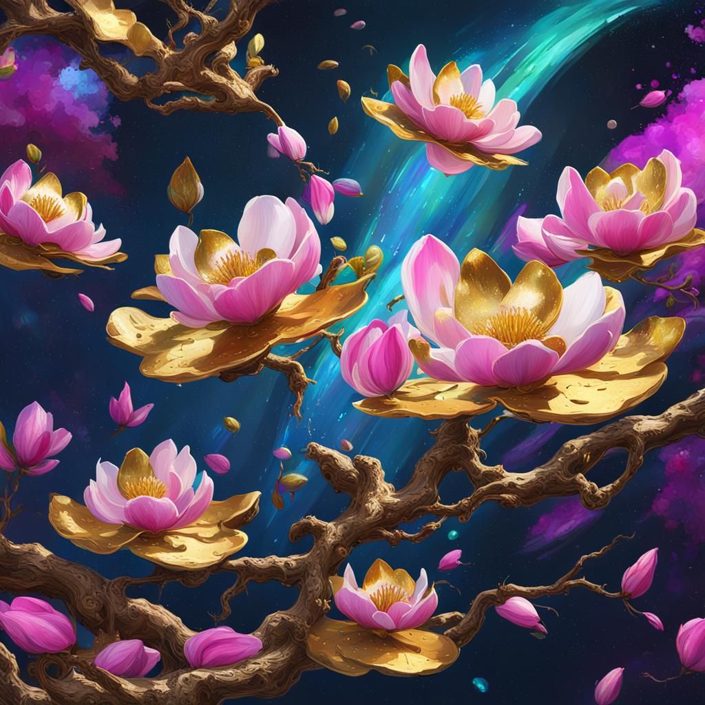 Magnolia Speedpaint with Gold Flecks in Drip Style