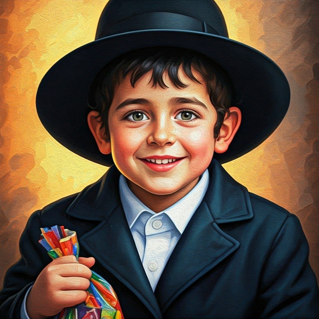 Boy with Shabbat Sweets in Impasto Style