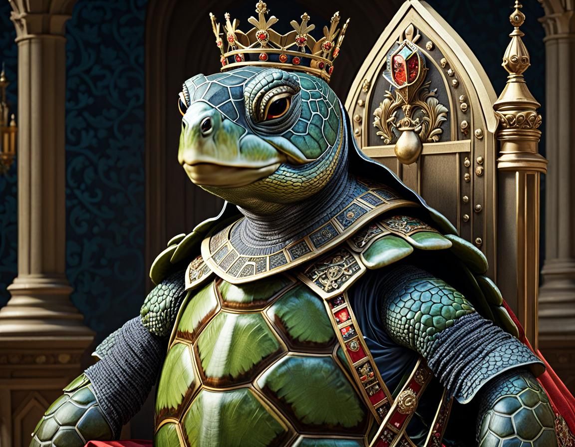 Anthropomorphic Turtle Medieval Queen in Hyperrealism