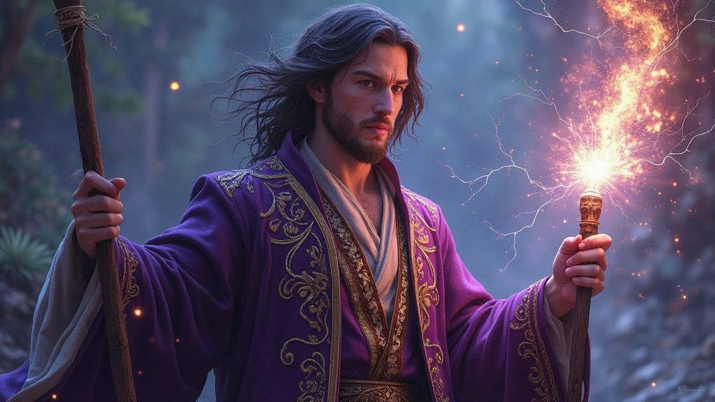 Auburn-Haired Sorcerer Casting Magic Rays, D&D Style