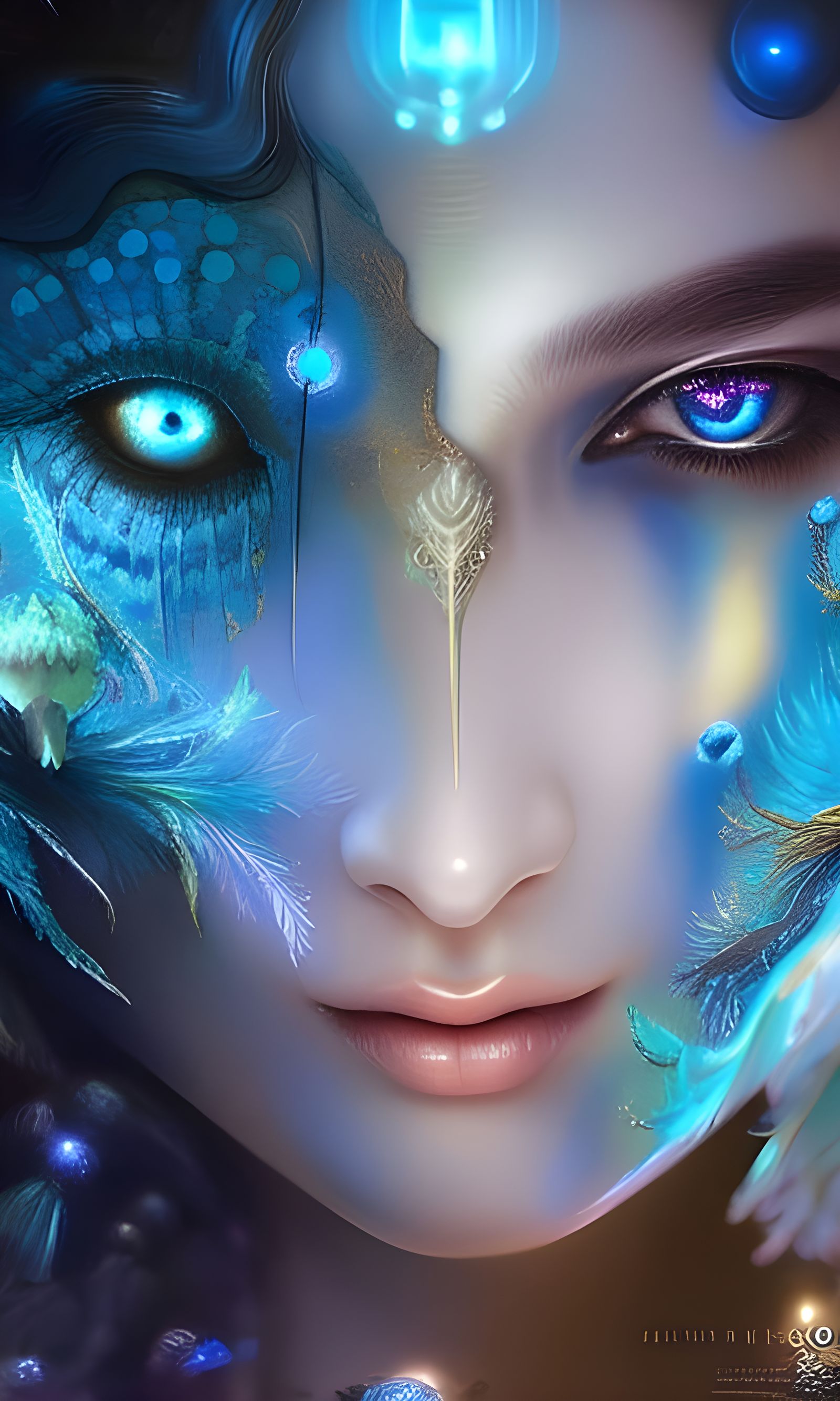 Blue Shroom Borg Girl Portrait in Sci-Fi Style