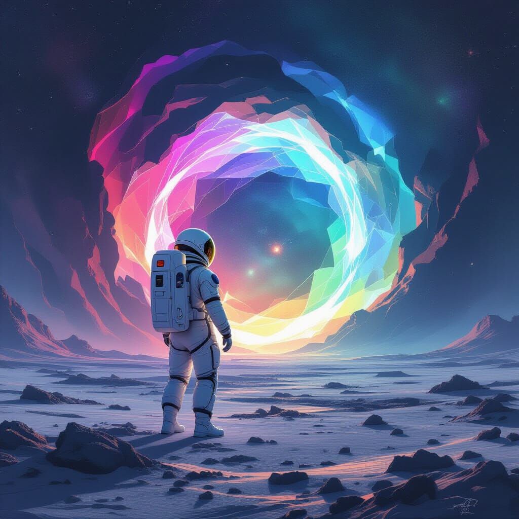 Astronaut Finds Abstract Portal on Alien World