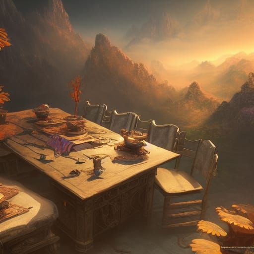 Detailed Fantasy Table in Matte Painting Style