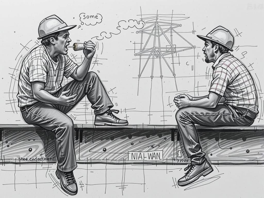 Construction Worker Eating on Girder