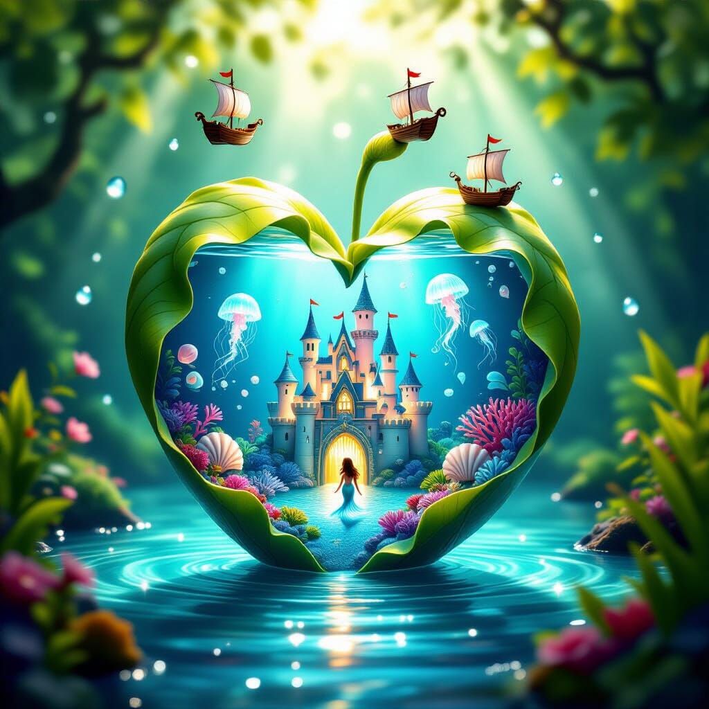 Underwater Kingdom Inside Heart-Shaped Leaf