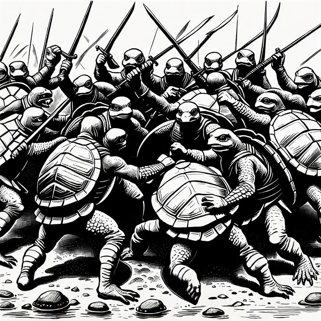 Anthropomorphic Turtles in Civil War, Monochrome