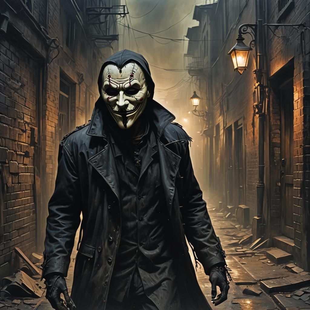 Menacing Mask in Dark Fantasy Oil Painting