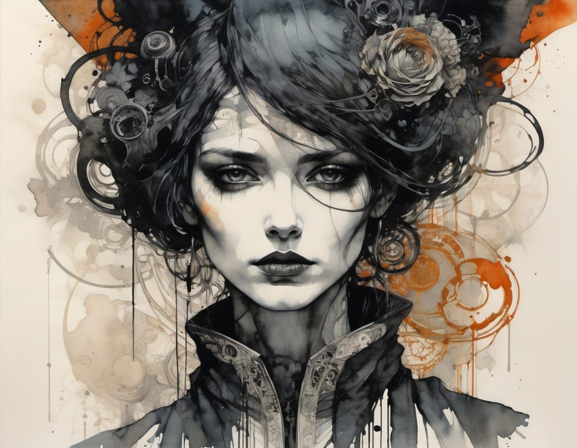 Gothic Woman in Organic Line Drawing Style