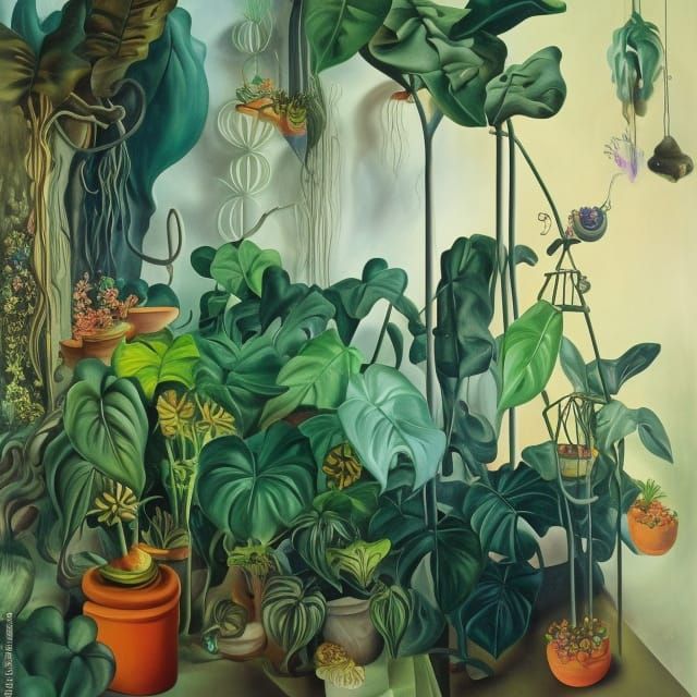 Surreal Indoor Jungle Fantasy in Oil