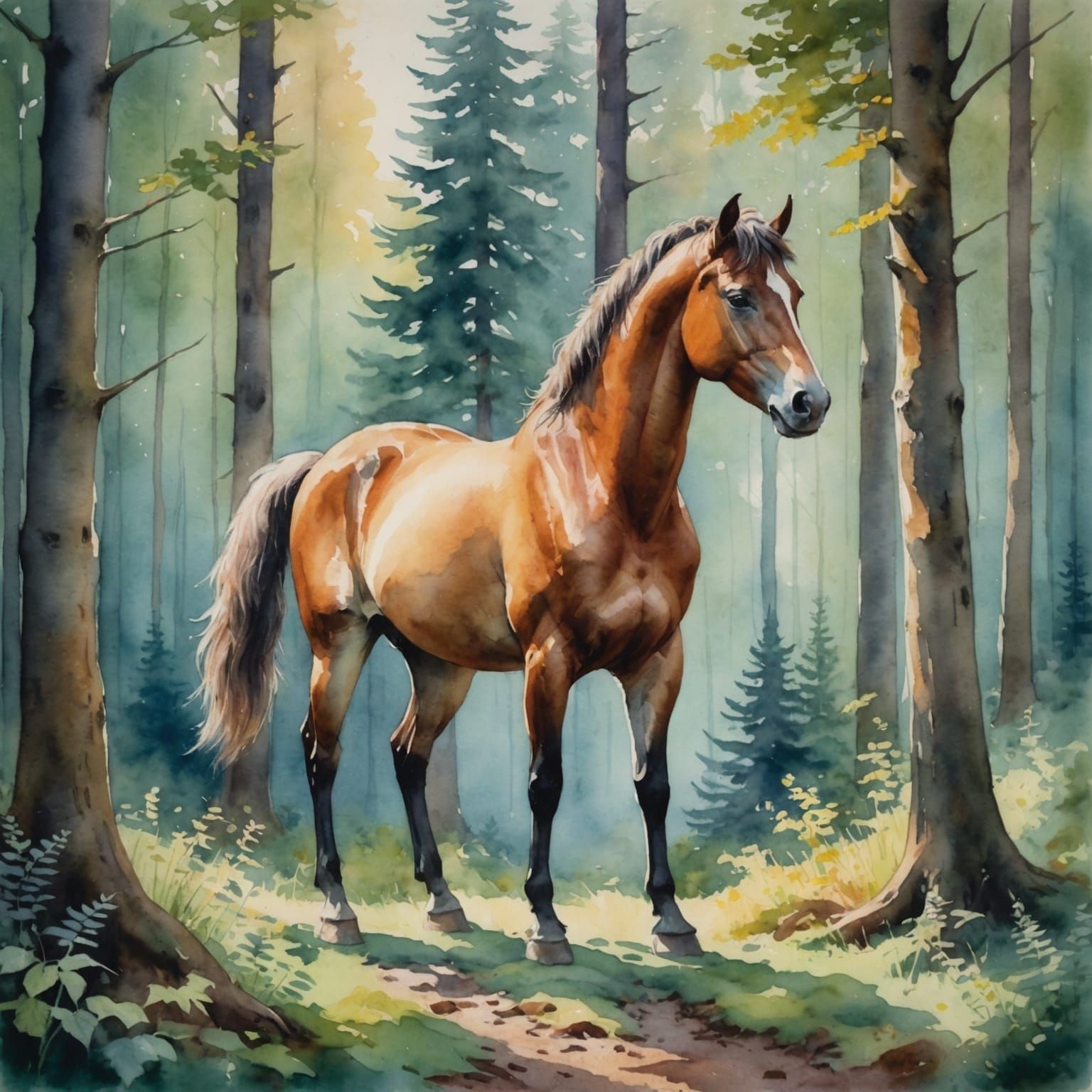 Elegant Centaur in Forest Clearing: Impasto Watercolour